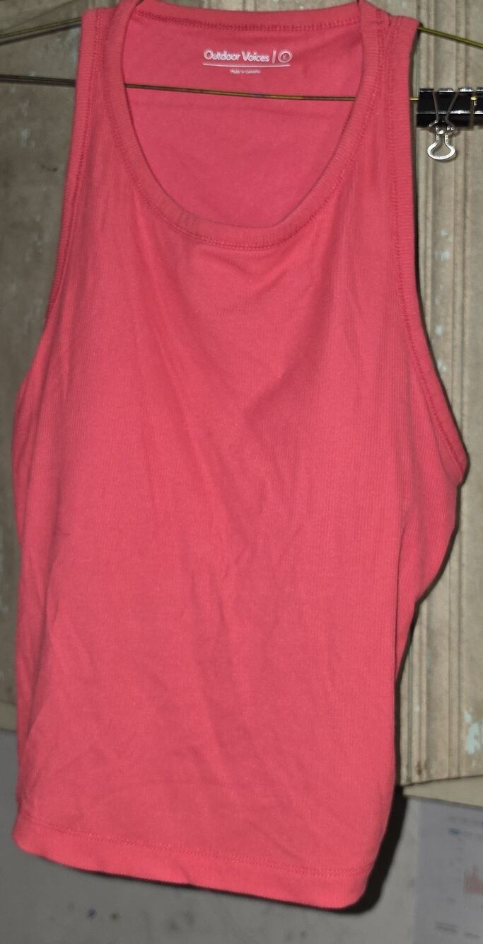 Outdoor Voices Pink Tank with built in bra L NWOT side ruching